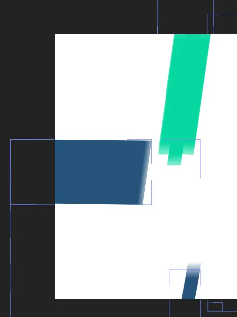 After Effects frame of the smear animation, with blurred blue and green shapes of a logo letter stretching across a white panel