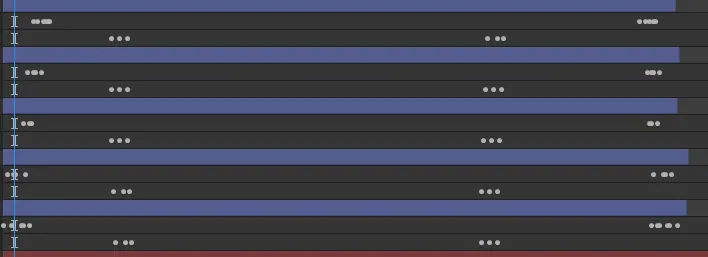 After Effects timeline with rows of keyframes for each logo shape
