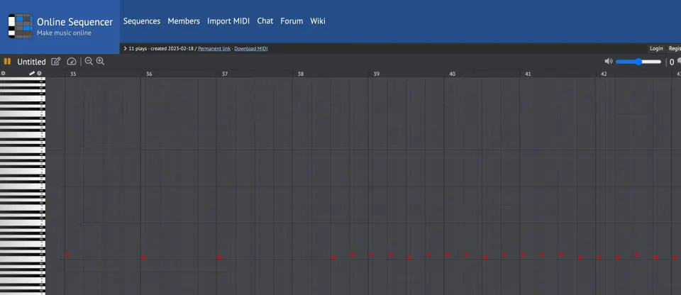 The online MIDI program used to make a beatmap for the Hans Zimmer song
