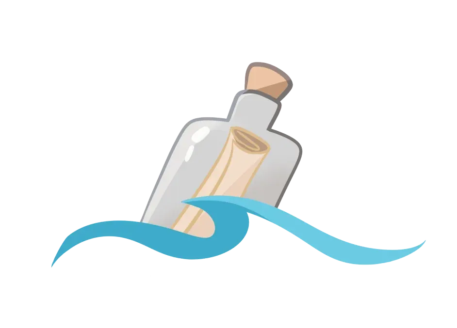 The Sea of Thoughts logo: a corked glass bottle holding a scroll, floating on two blue waves
