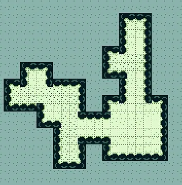 Second iteration of the Level 2 map, an irregular pale green island on a blue-grey background